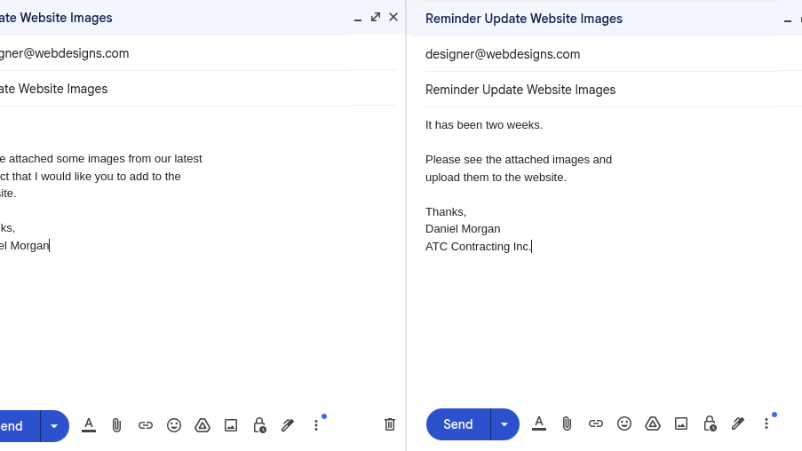 Emails showing how much faster an easier thundr is